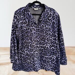 Linea Luis Dell’ Olio Leopard Print Velvet Jacket Sz 2X Black Gray Utility Style